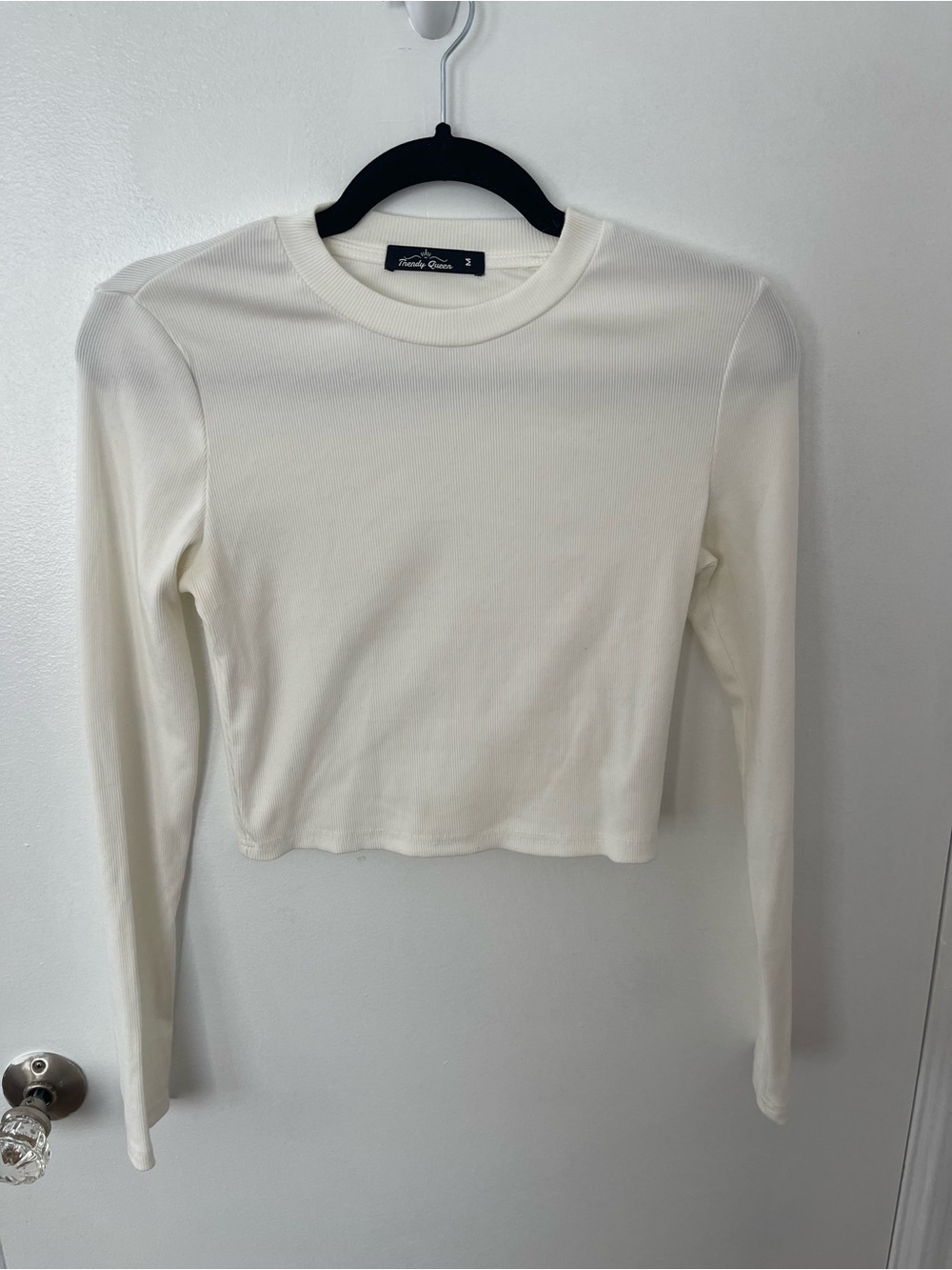 White Cropped Ribbed Long-Sleeve Top - Picture 6 of 6